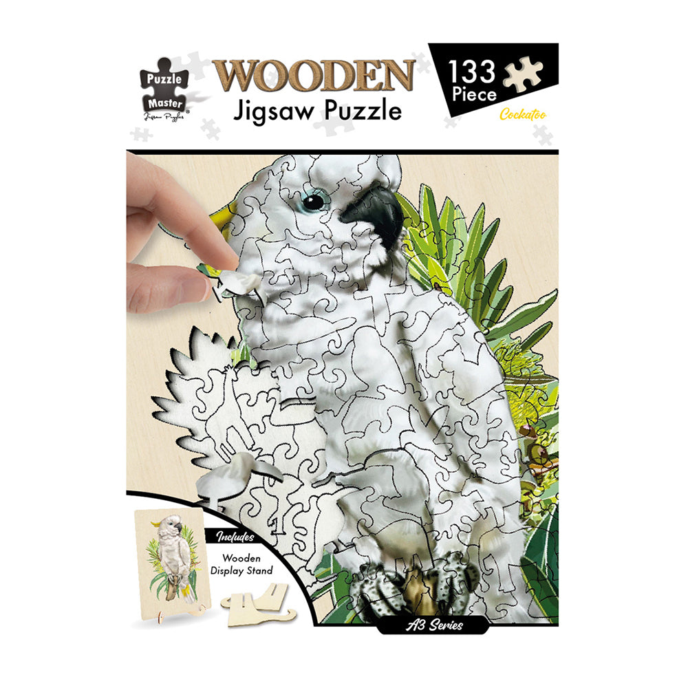 133pc Puzzle Master A3 Shaped Wooden Jigsaw w/ Stand Set Kids 8y+ Cockatoo