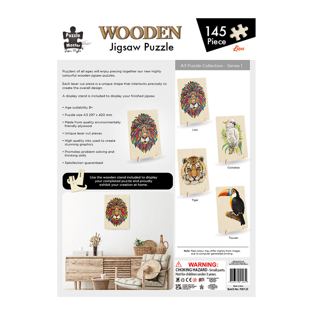 145pc Puzzle Master A3 Shaped Wooden Jigsaw w/ Stand Set Kids 8y+ Lion