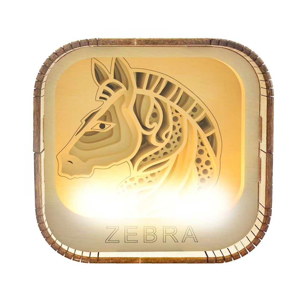10pc Puzzle Master Night Light 3D Wooden Puzzle Set Kids/Adults 8y+ Zebra