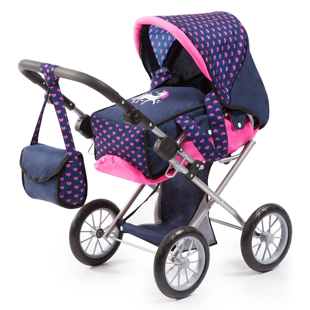 13654aa-bayer-city-star-72cm-doll-pram-dark-blue-w-pink-hearts-unicorn