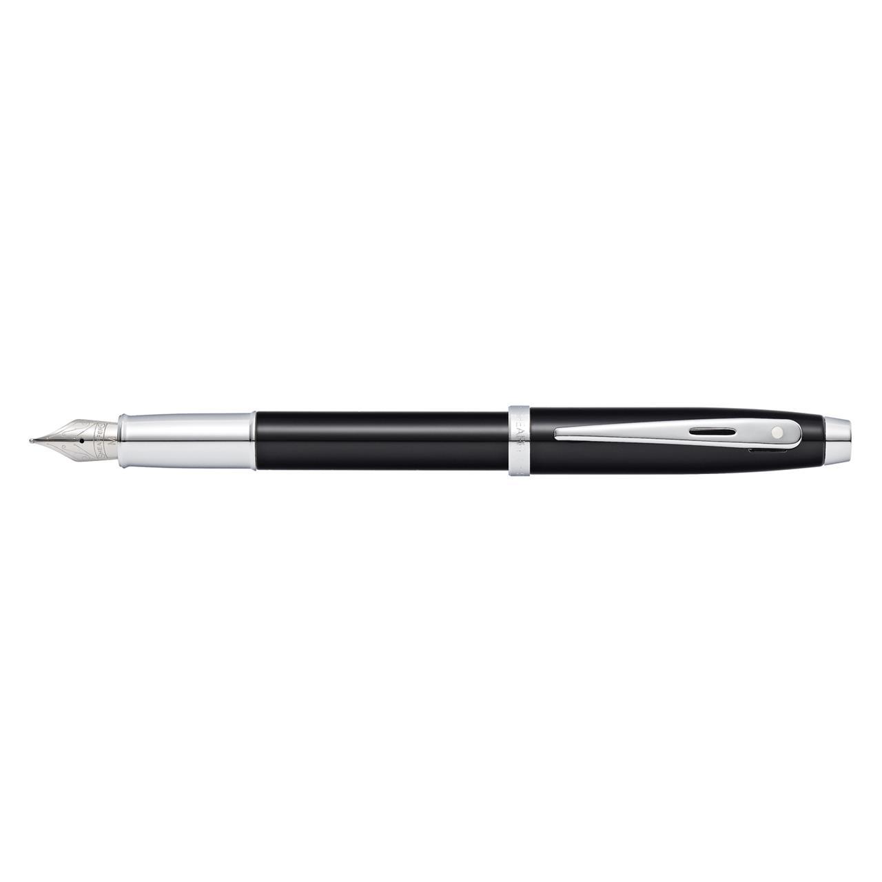 117855-sheaffer-100-fountain-pen-medium-nib-lacquer-chrome-plate-black