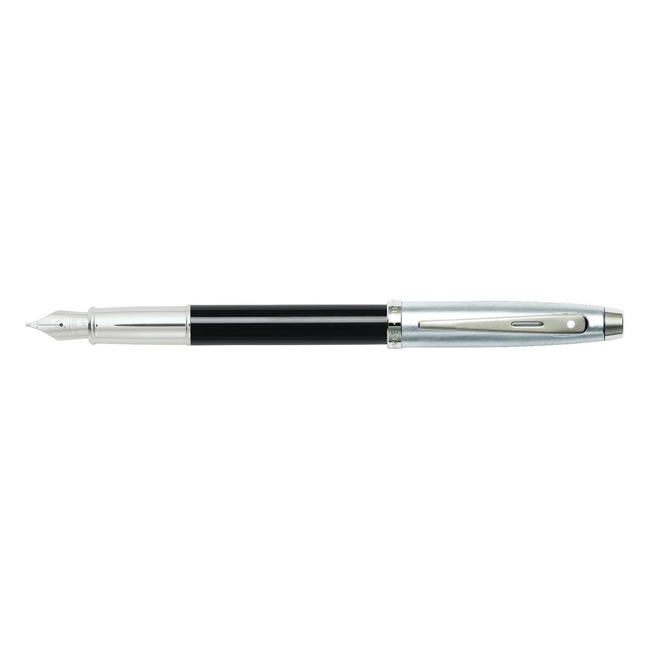 116316-sheaffer-100-fountain-pen-medium-nib-lacquer-chrome-black