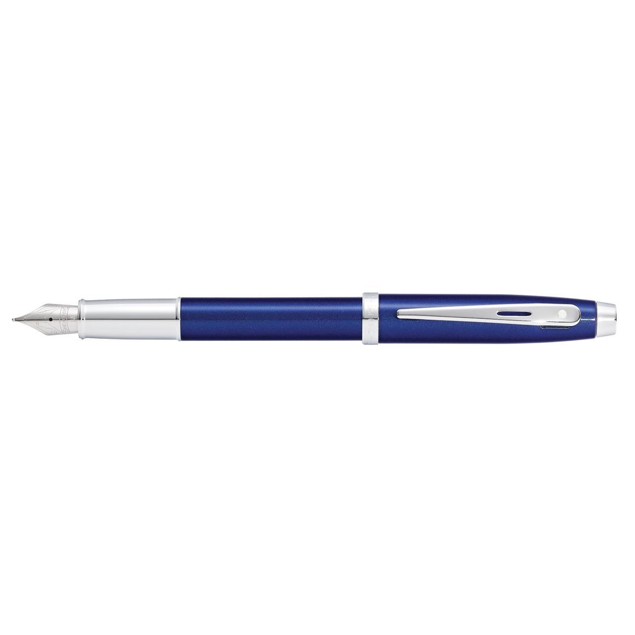 117861-sheaffer-100-fountain-pen-medium-nib-lacquer-chrome-plate-blue