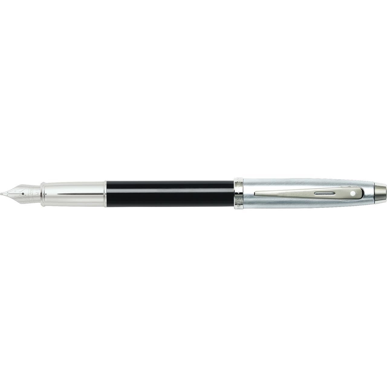 112468-sheaffer-100-brushed-chrome-cap-black-barrel-fountain-pen