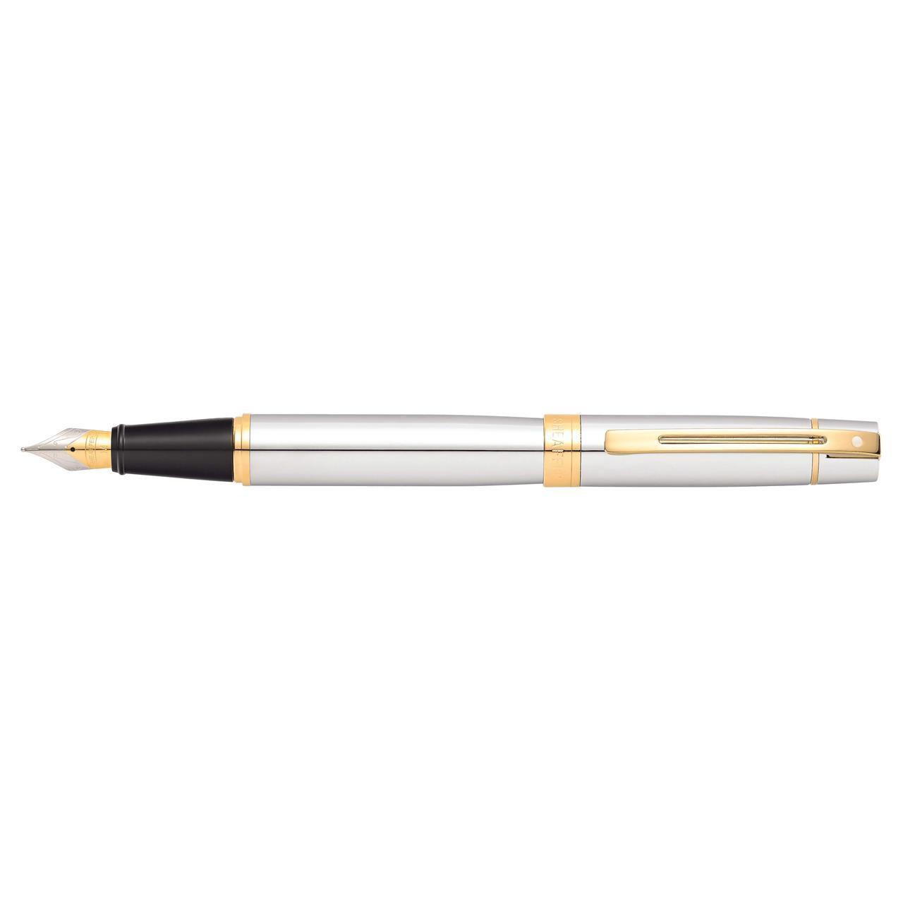 117885-sheaffer-300-fountain-pen-medium-nib-chrome-gold-trim