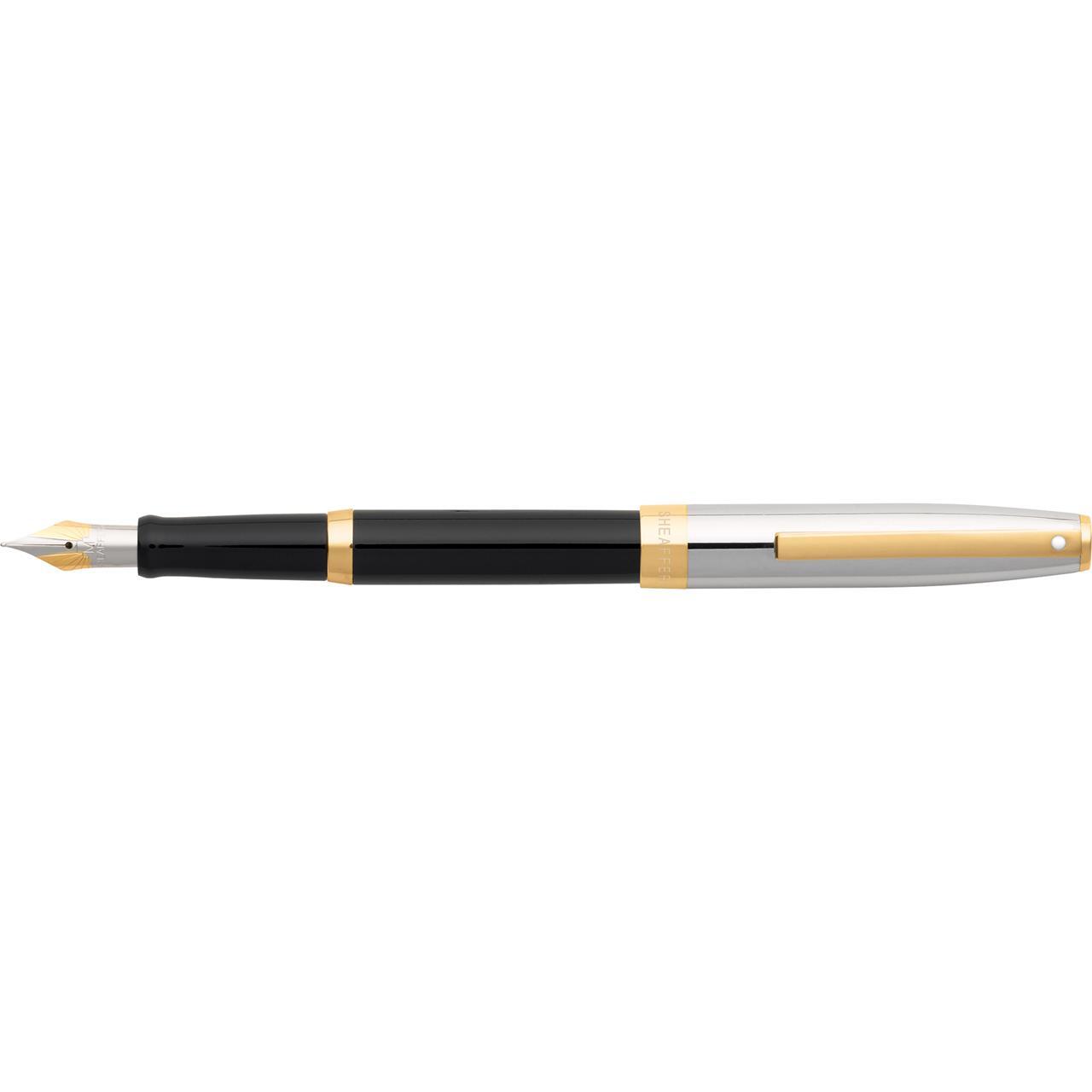 110586-sheaffer-sagaris-fountain-pen-medium-nib-black-chrome-gold-tt