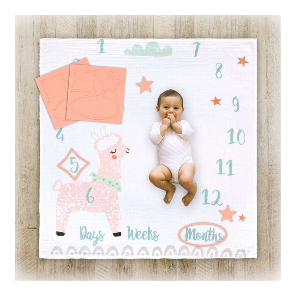3284mib-little-haven-baby-infant-cotton-muslin-milestone-blanket-wrap-llama-101cm