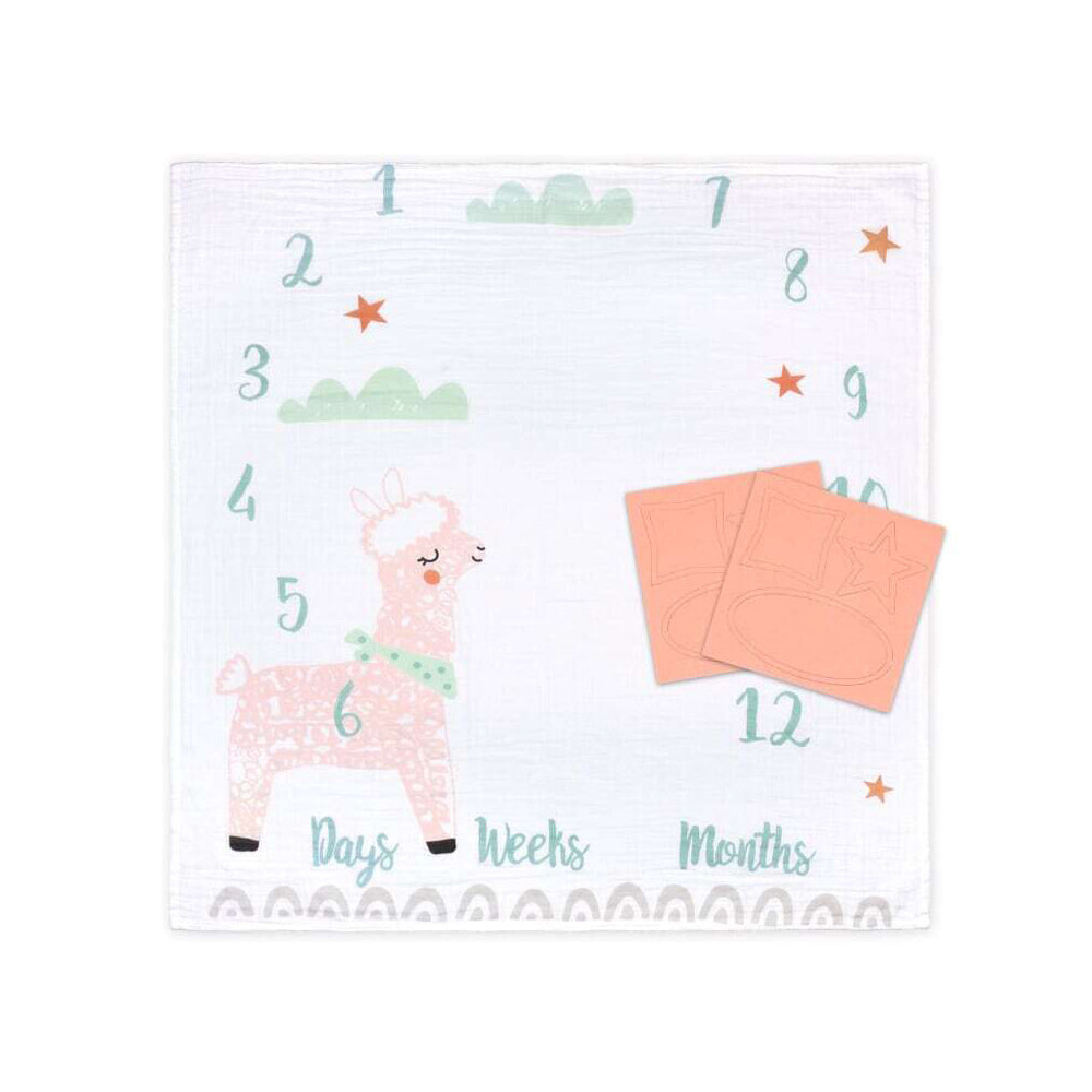 3284mib-little-haven-baby-infant-cotton-muslin-milestone-blanket-wrap-llama-101cm
