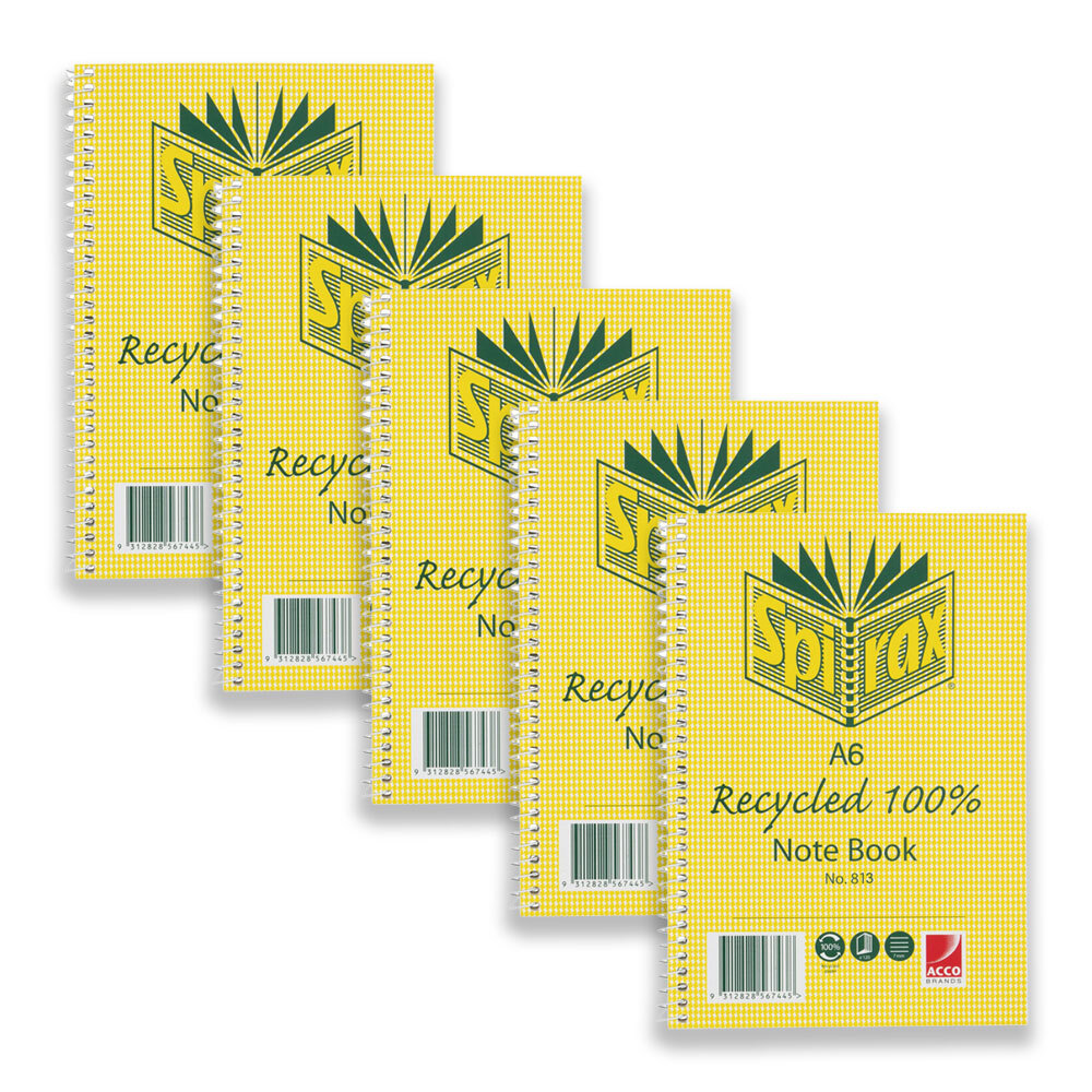 56803-5pc-spirax-813-recycled-notebook-a6-stationery-100-pages-yellow