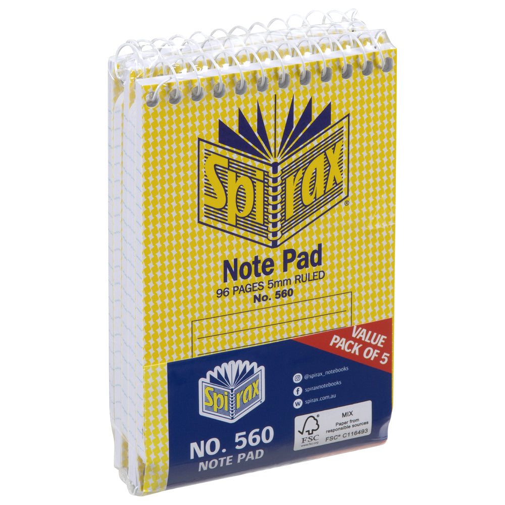 560425-5pc-spirax-560-writing-note-pad-stationery-11x8cm-96-pages-yellow