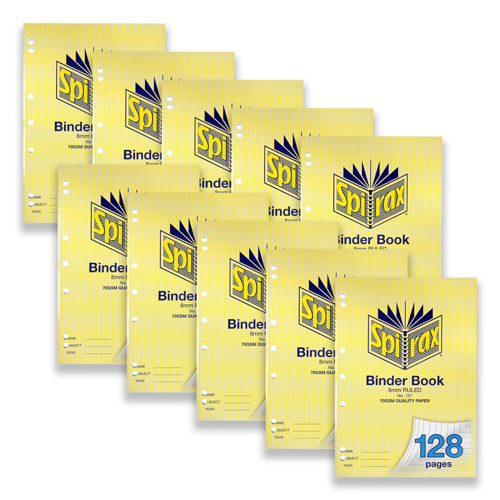 56127-10pc-spirax-127-binder-book-a4-school-stationery-8mm-ruled-128-pages-yellow
