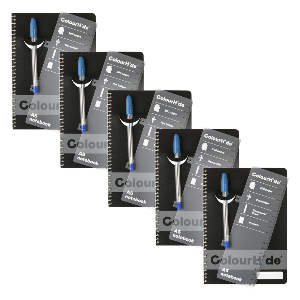 1717602j-5pc-colourhide-notebook-w-ruler-a5-200-pages-black