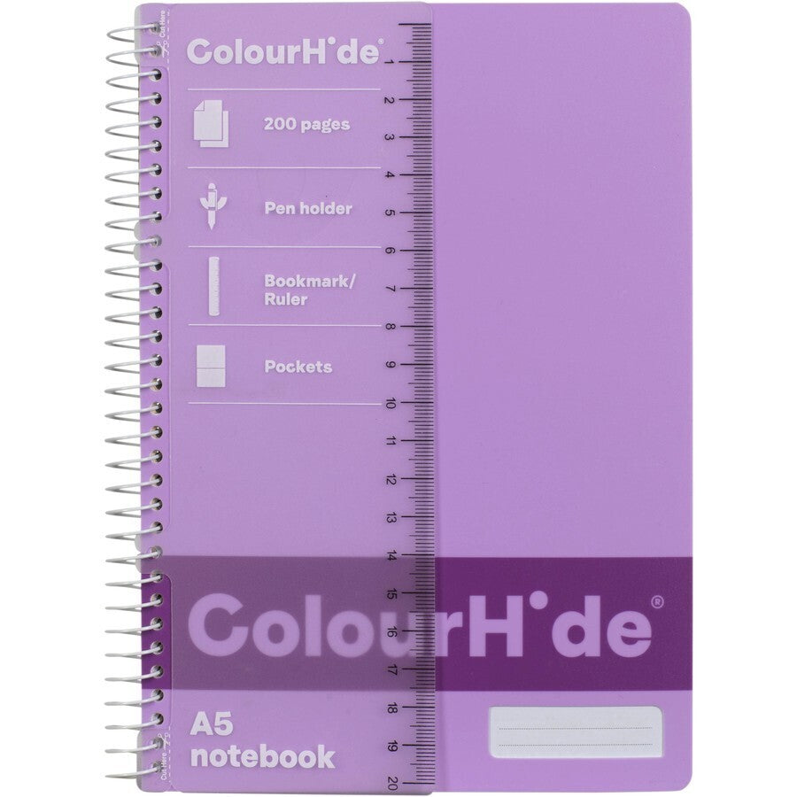 1717619m-5pc-colourhide-notebook-w-ruler-a5-200-pages-lavender