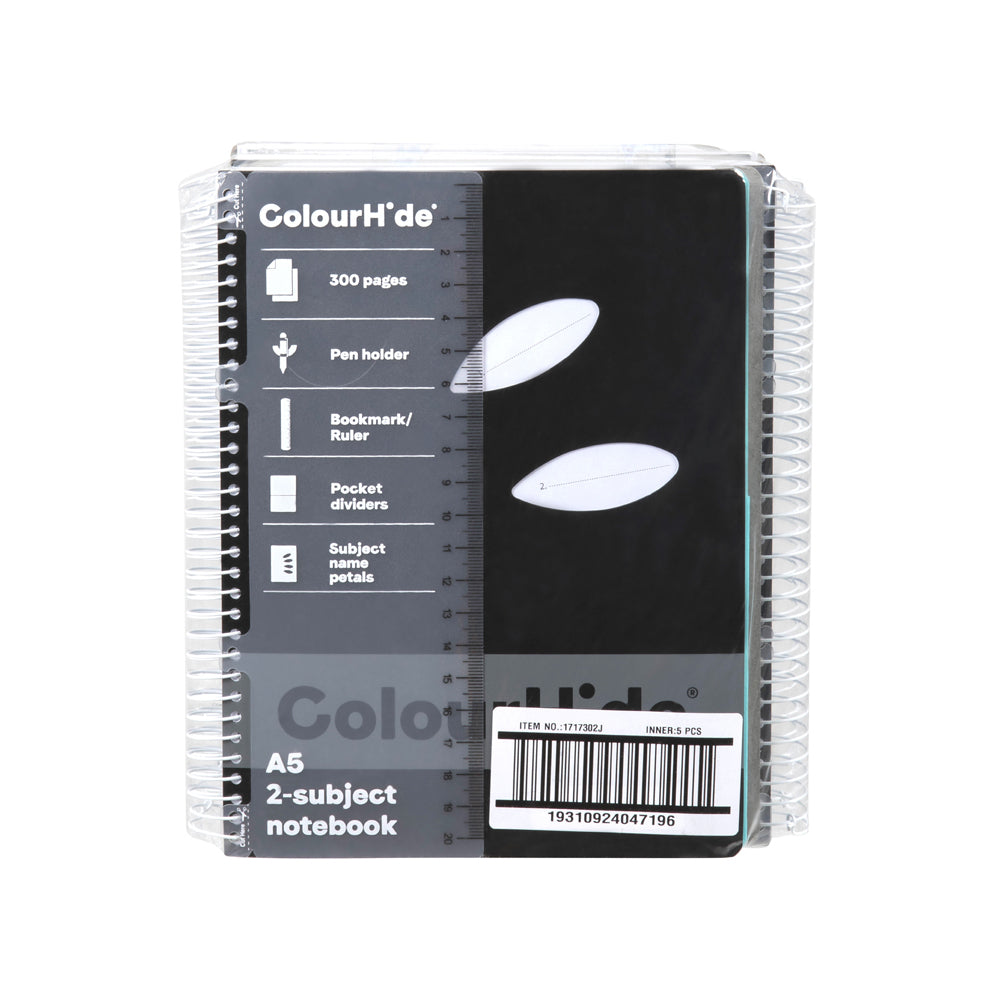 1717302j-5pc-colourhide-a5-spiral-subject-book-300-pages-black
