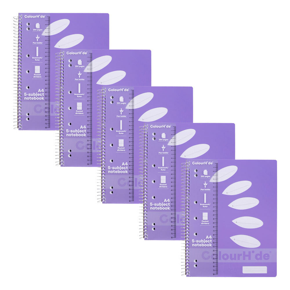 1719619m-5pc-colourhide-5-subject-a4-spiral-notebook-250-pages-lavender