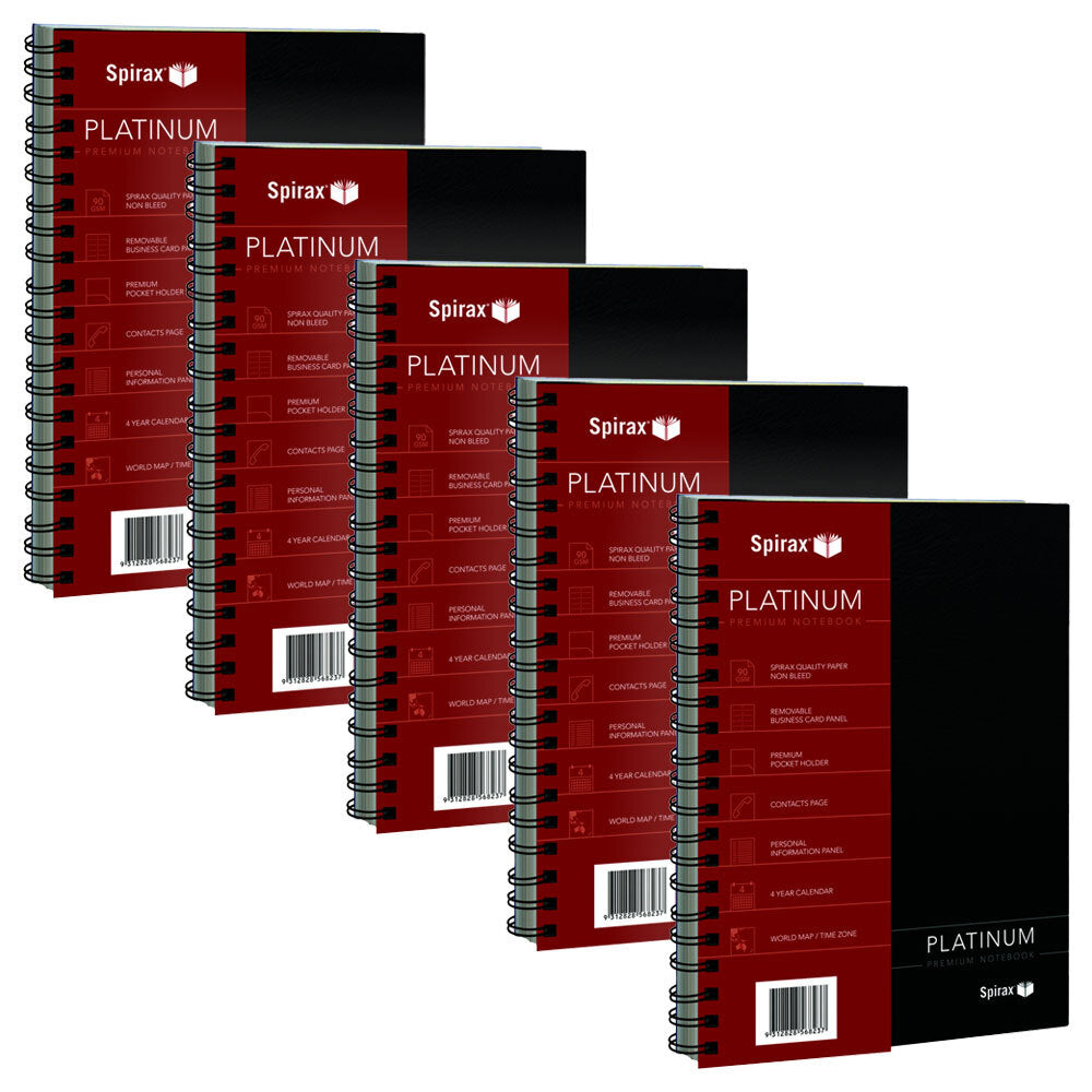 56400-5pc-spirax-400-platinum-spiral-a4-notebook-paper-stationery-black-200-pages