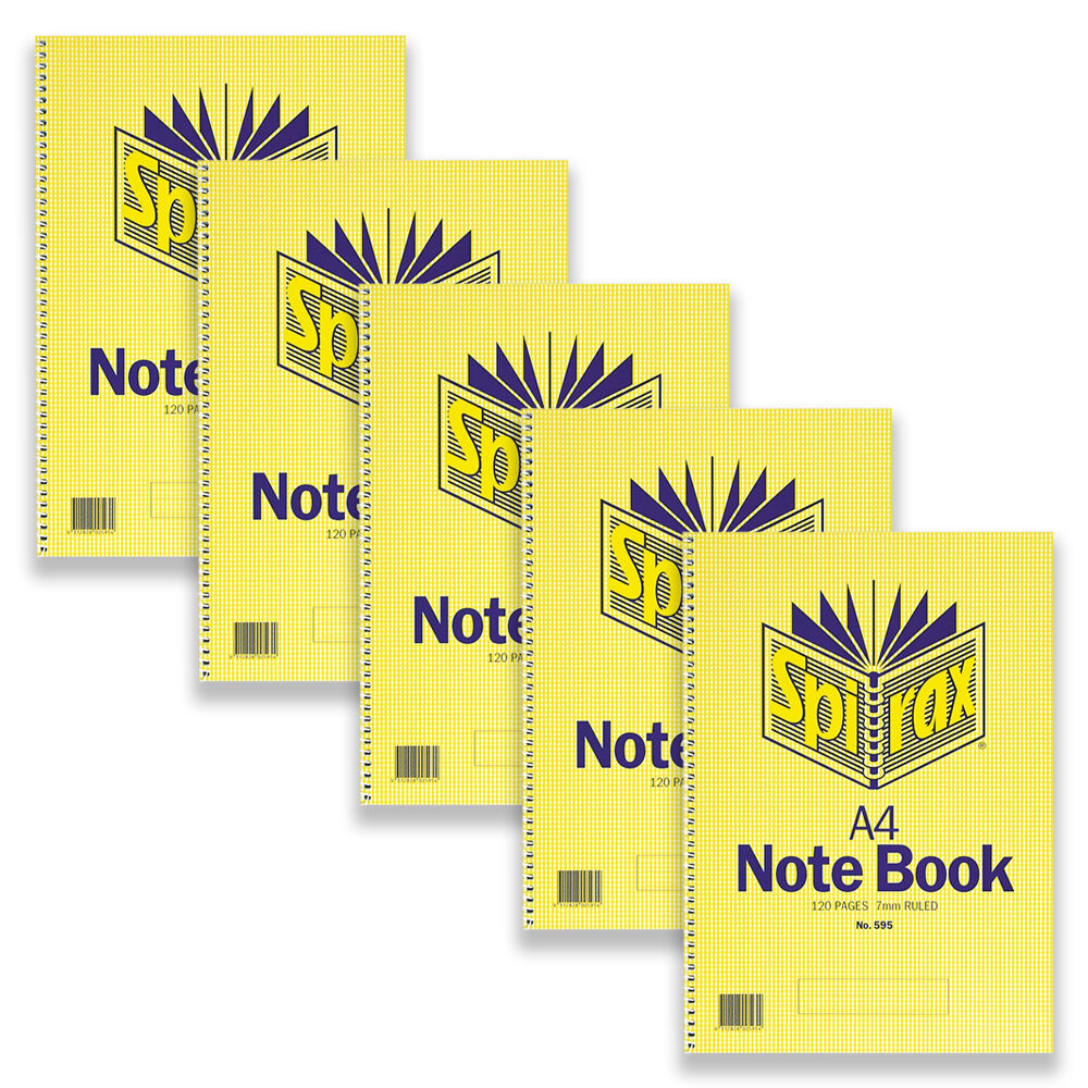 560585-5pc-spirax-595-spiral-a4-notebook-paper-stationery-120-pages