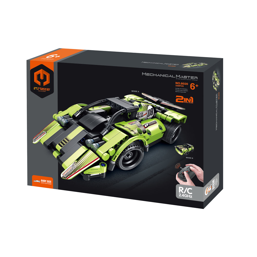 8020-335pc-im-master-2-in-1-rc-race-sports-car-blocks-kids-toy-kit-green-6y