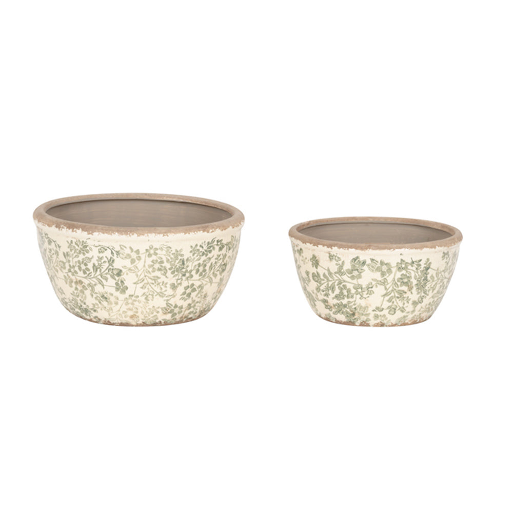27023-2pc-ceramic-shallow-pot-home-garden-plant-container-green-flower