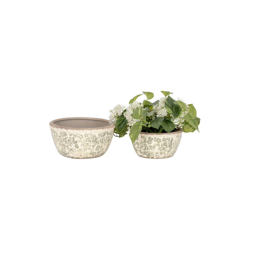 27023-2pc-ceramic-shallow-pot-home-garden-plant-container-green-flower
