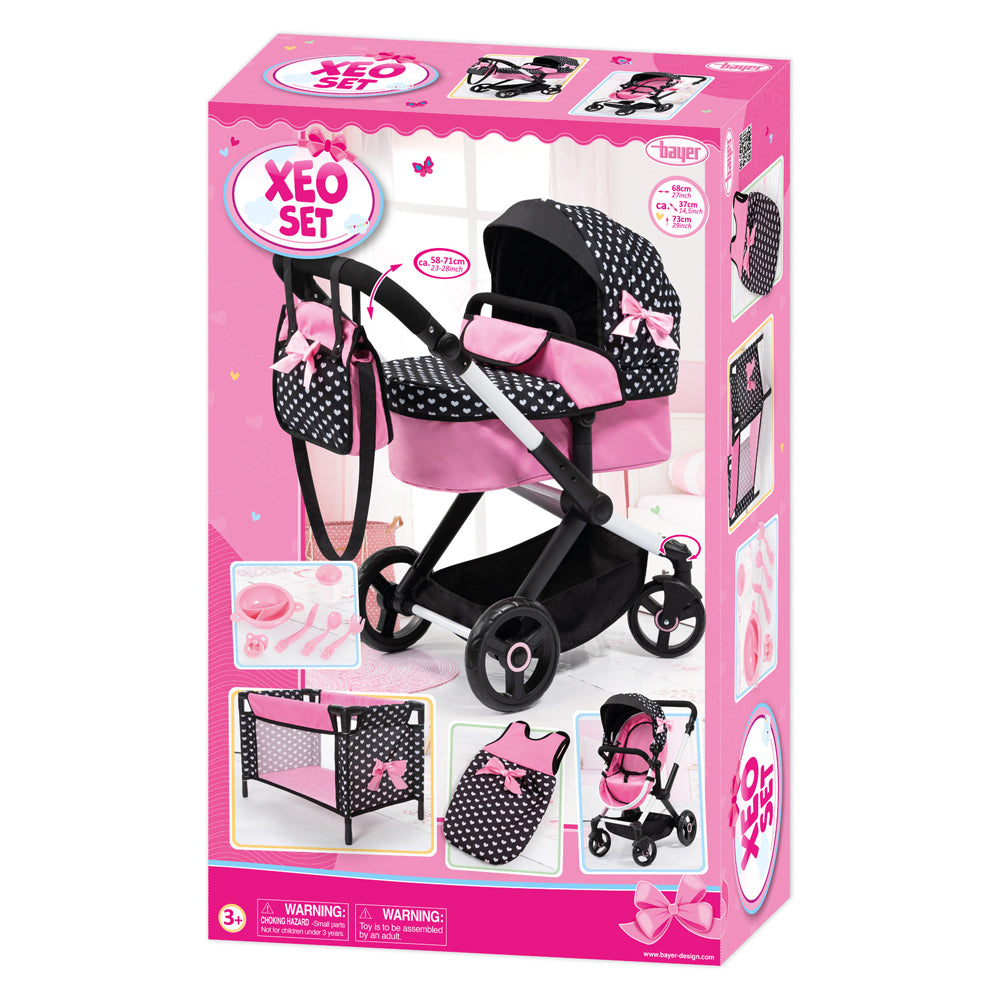 21117060ab-bayer-71cm-xeo-mega-set-doll-pram-w-bag-kids-toy-black-pink-3y