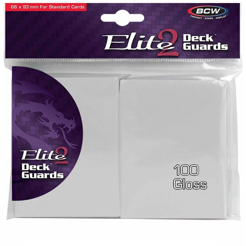 100pc BCW Deck Protectors Standard Elite2 Card Sleeves 66x93mm Glossy White