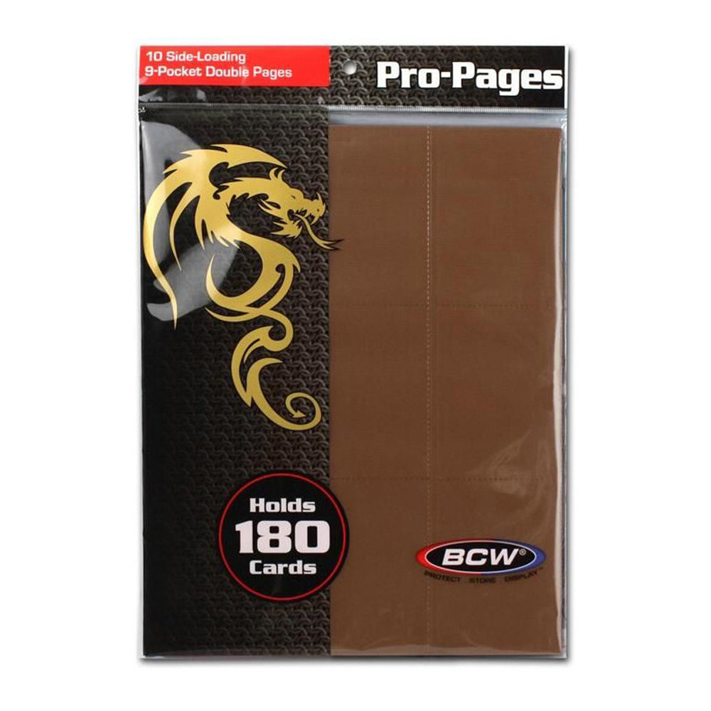 38864-10pc-bcw-pro-pages-side-loading-9-pocket-double-pages-brown