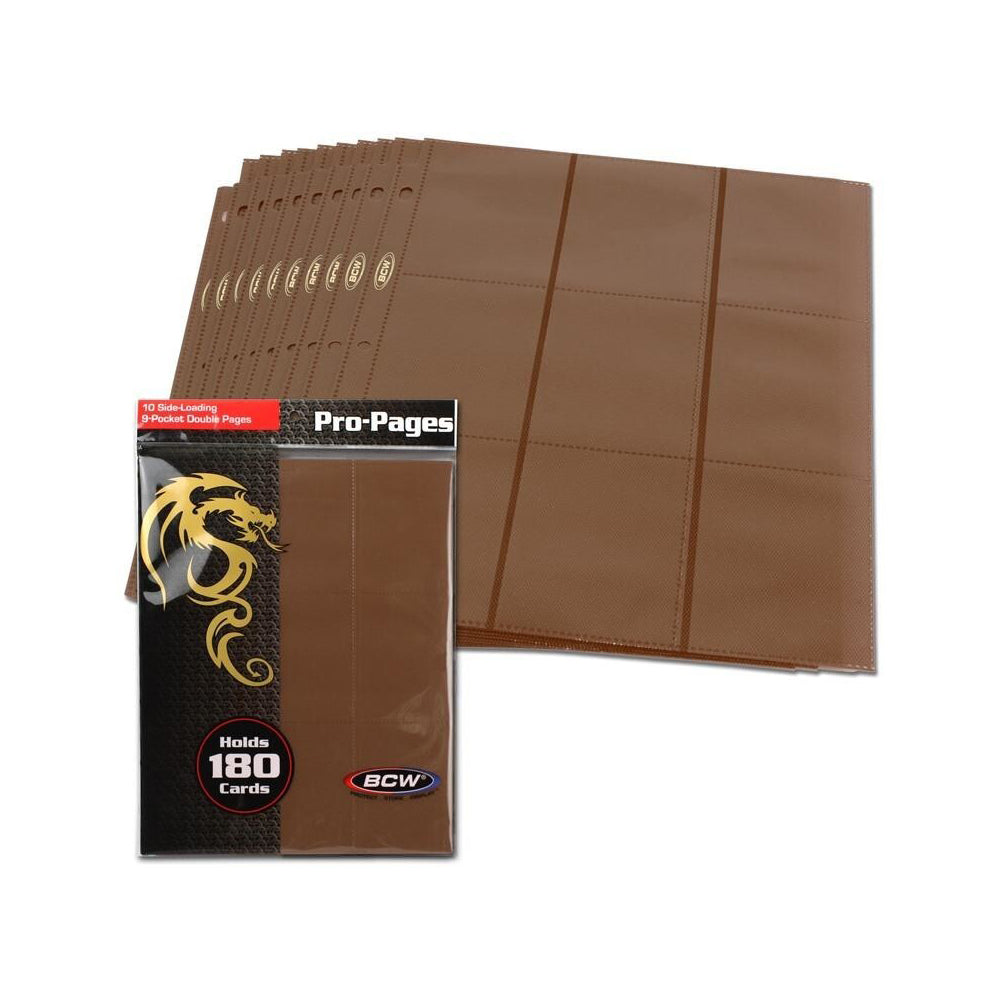 38864-10pc-bcw-pro-pages-side-loading-9-pocket-double-pages-brown