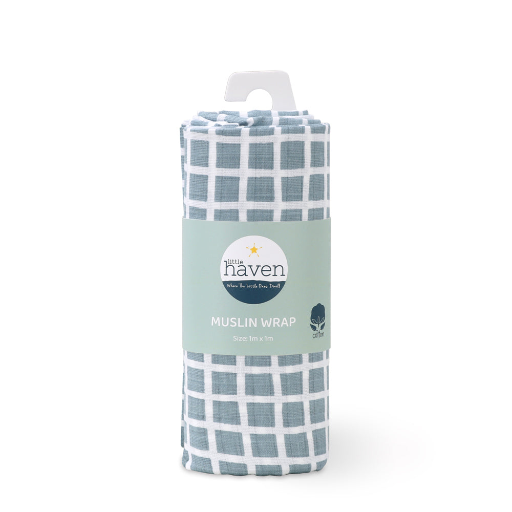31019wr-little-haven-muslin-wrap-blue-grid-baby-blanket-100cm