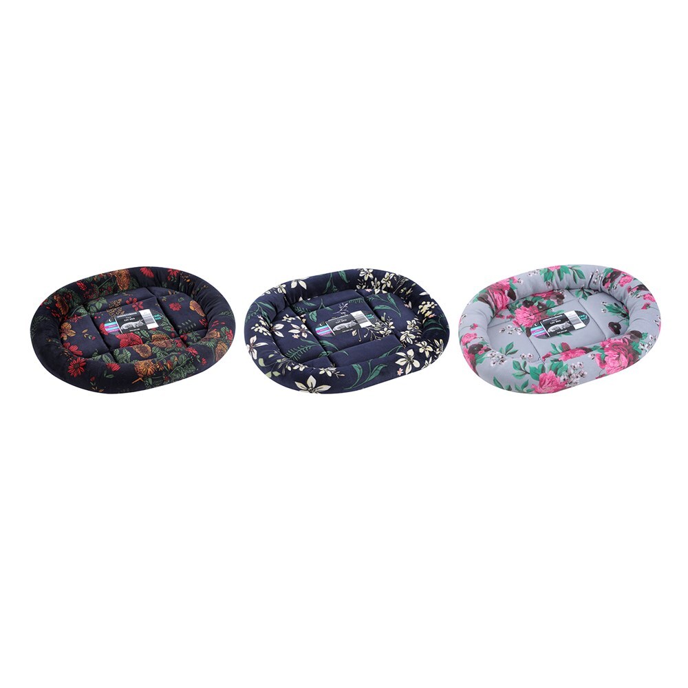 32876-3pc-paws-claws-floral-cat-bed-oval-42x36cm-assorted
