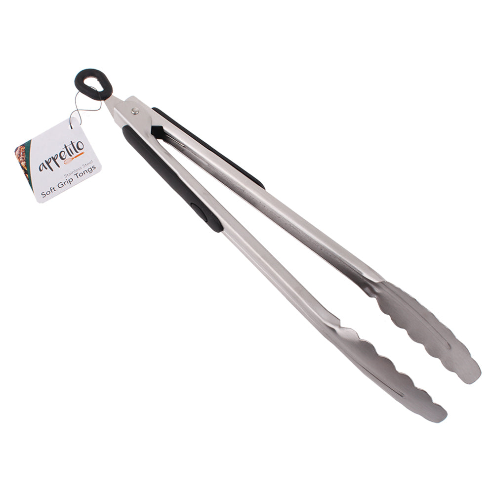 3305-1-appetito-heavy-duty-stainless-steel-tongs-w-rubber-grip-locking-ring-30cm