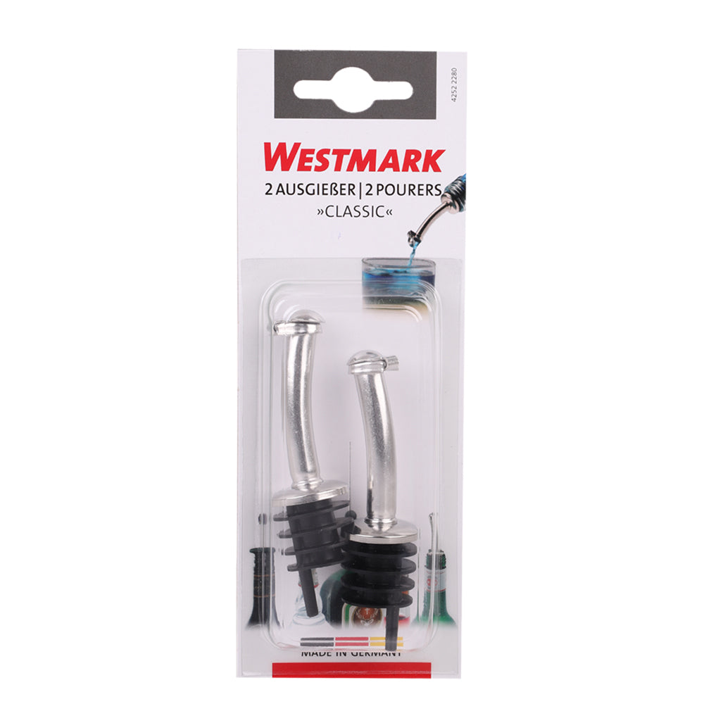 3671-2pc-westmark-deluxe-bottle-pourers-metal-flap-cap-silver