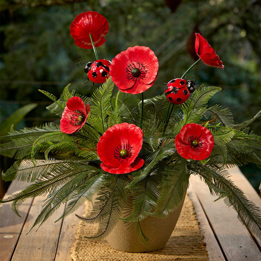 11671-3pc-garden-metal-49-75-90cm-stake-poppy-flower-outdoor-decor-red