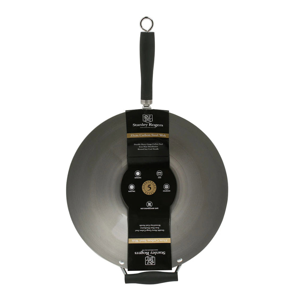 42118-stanley-rogers-heavy-gauge-carbon-steel-wok-black-350mm