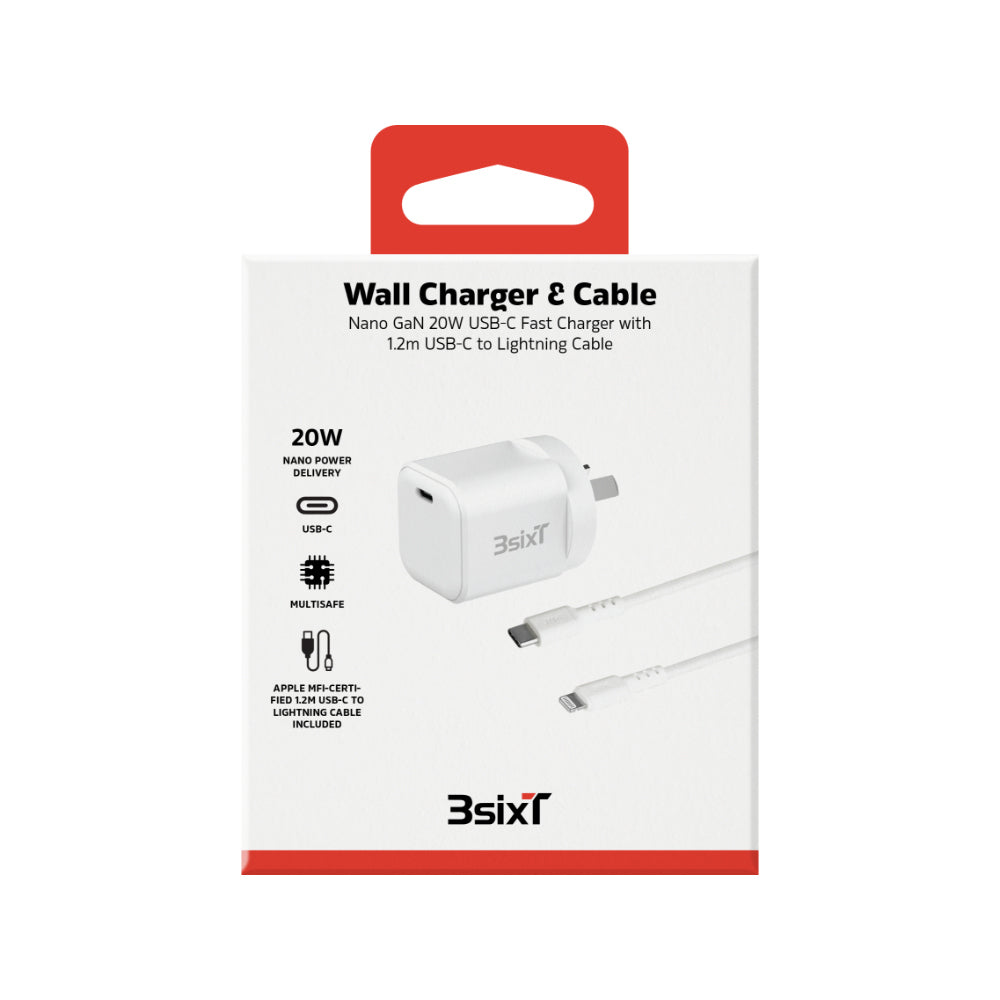 3s-2622-3sixt-wall-charger-adapter-gan-20w-usb-c-pd-w-type-c-to-8-pin-cable-white