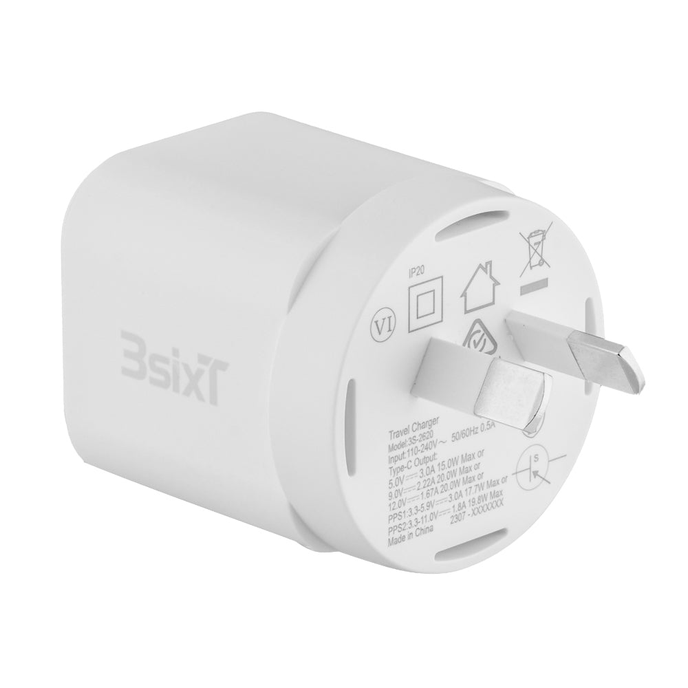 3s-2622-3sixt-wall-charger-adapter-gan-20w-usb-c-pd-w-type-c-to-8-pin-cable-white