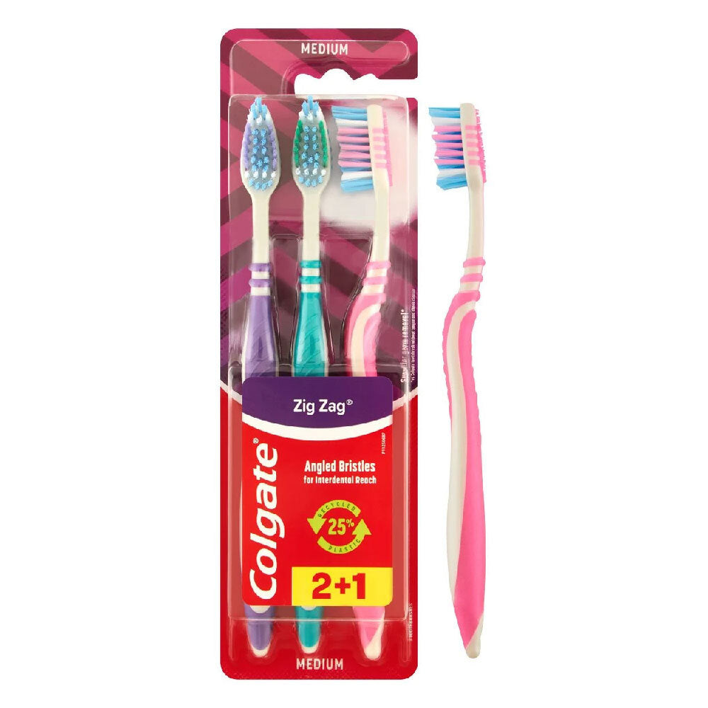 3pc Colgate Multi-Angled Bristles Toothbrush Zig Zag Medium