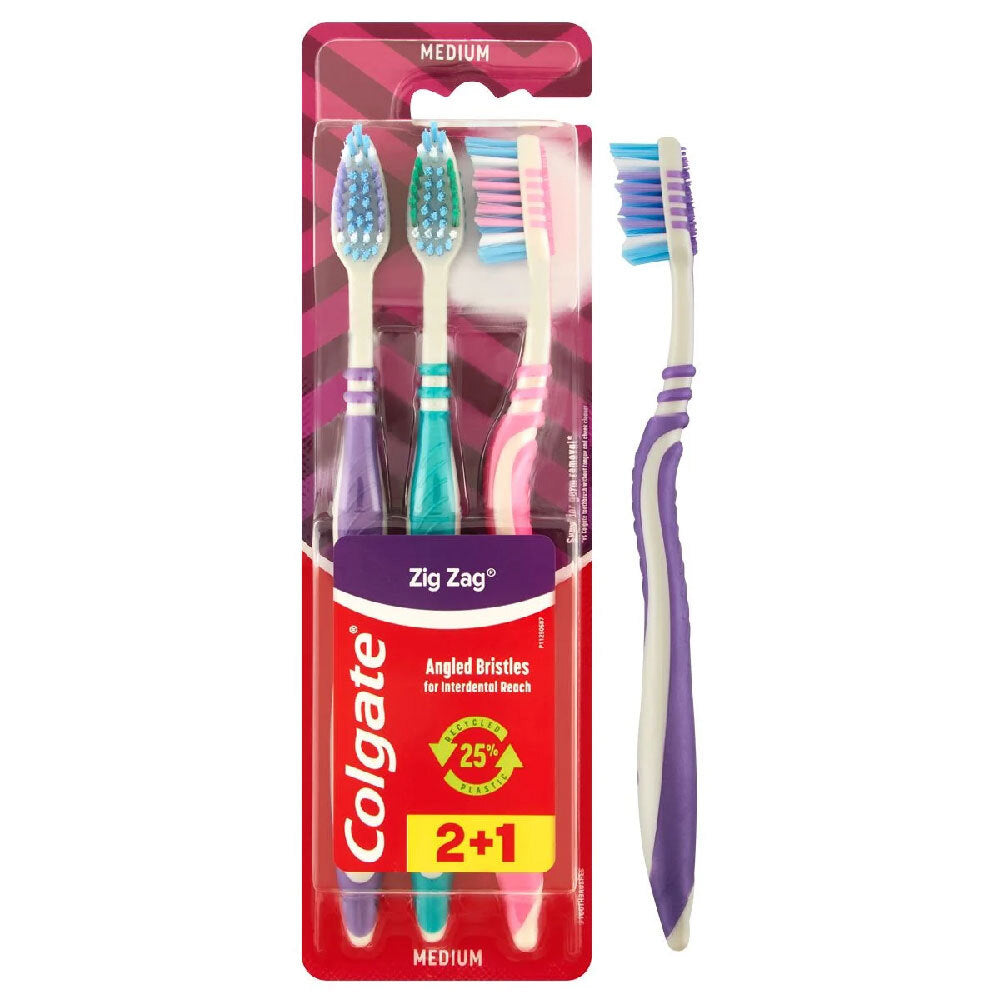 3pc Colgate Multi-Angled Bristles Toothbrush Zig Zag Medium