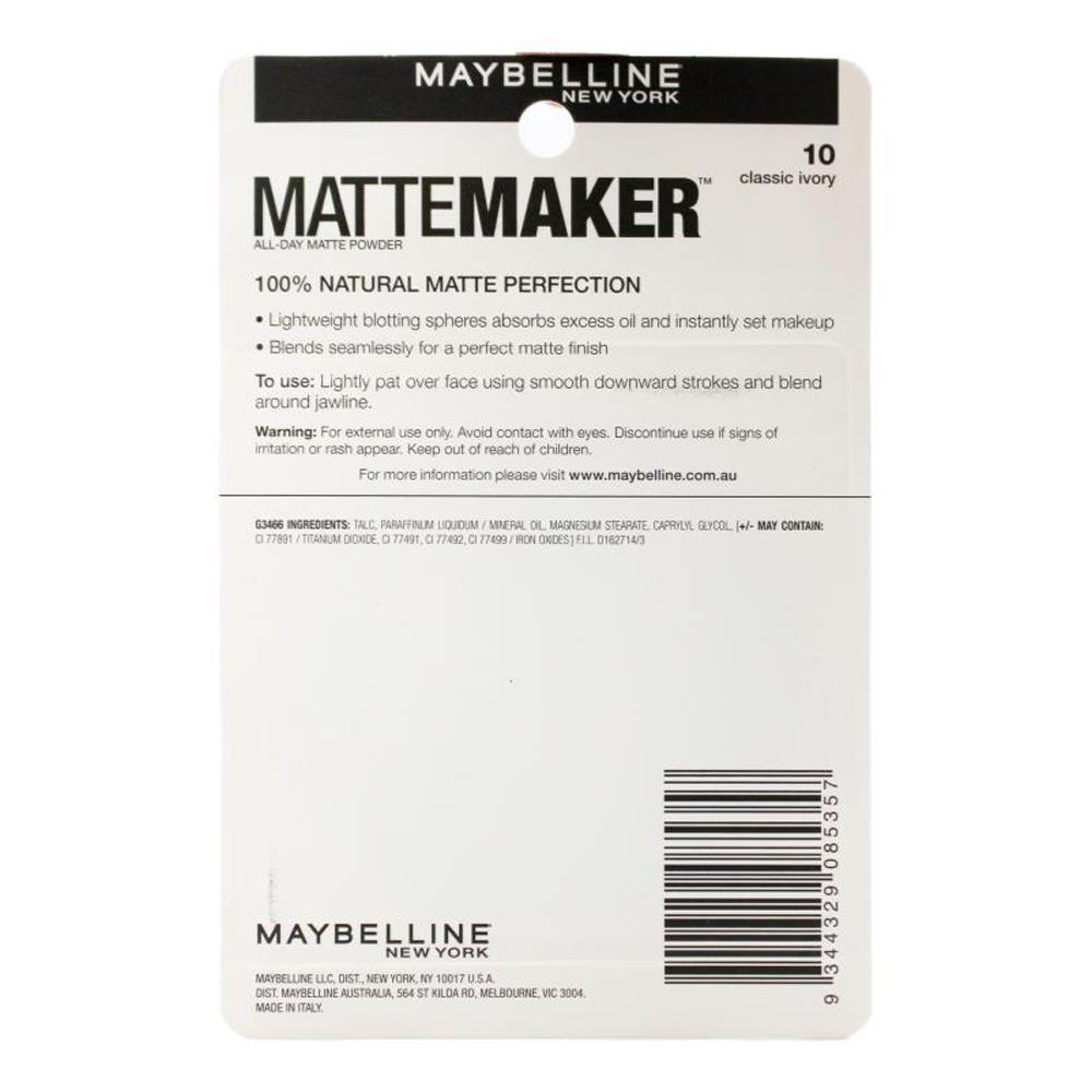 Maybelline 16g Matte Maker Mattifying Face Powder - 10 Classic Ivory
