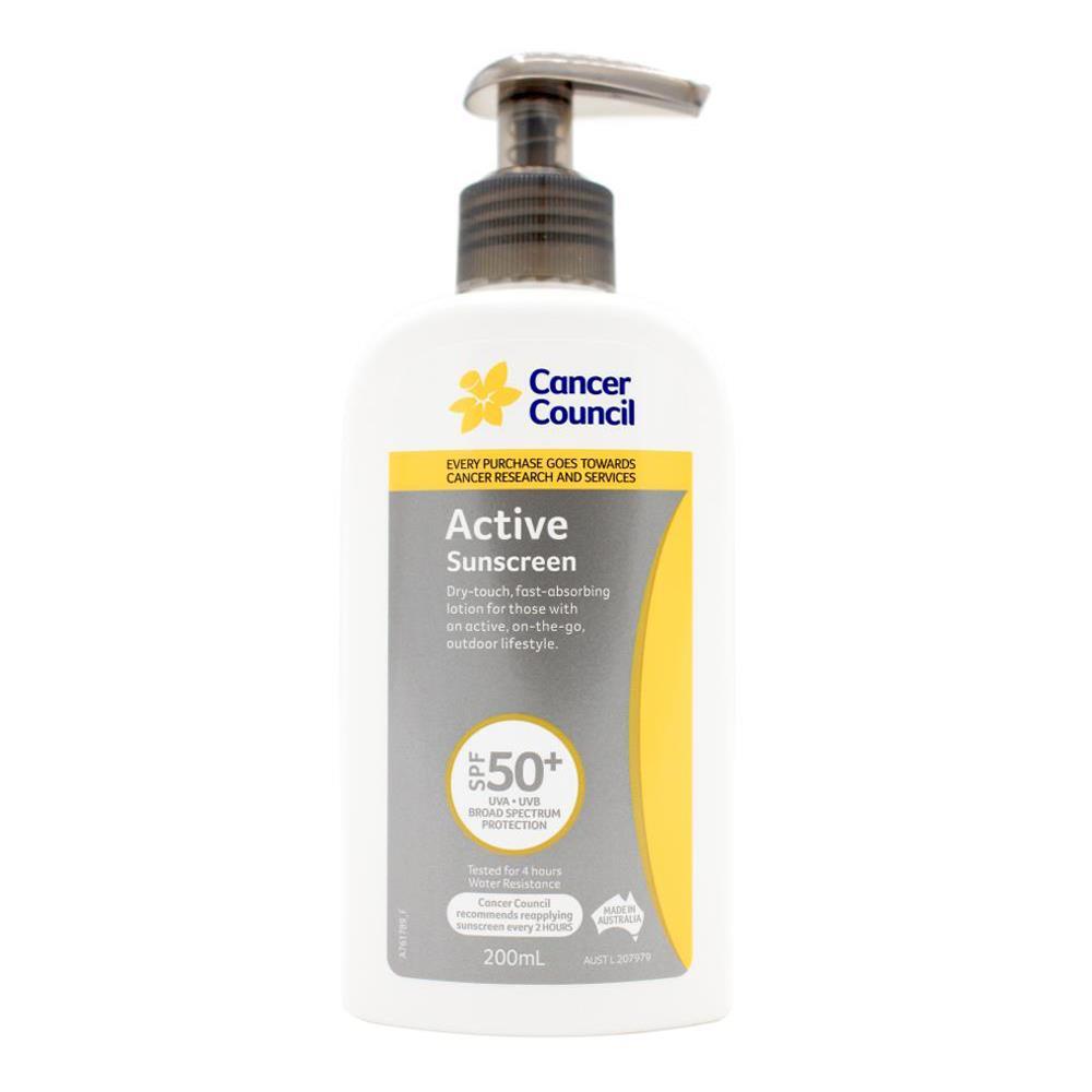 Cancer Council 200ml Active Sunscreen SPF50+ Body Lotion