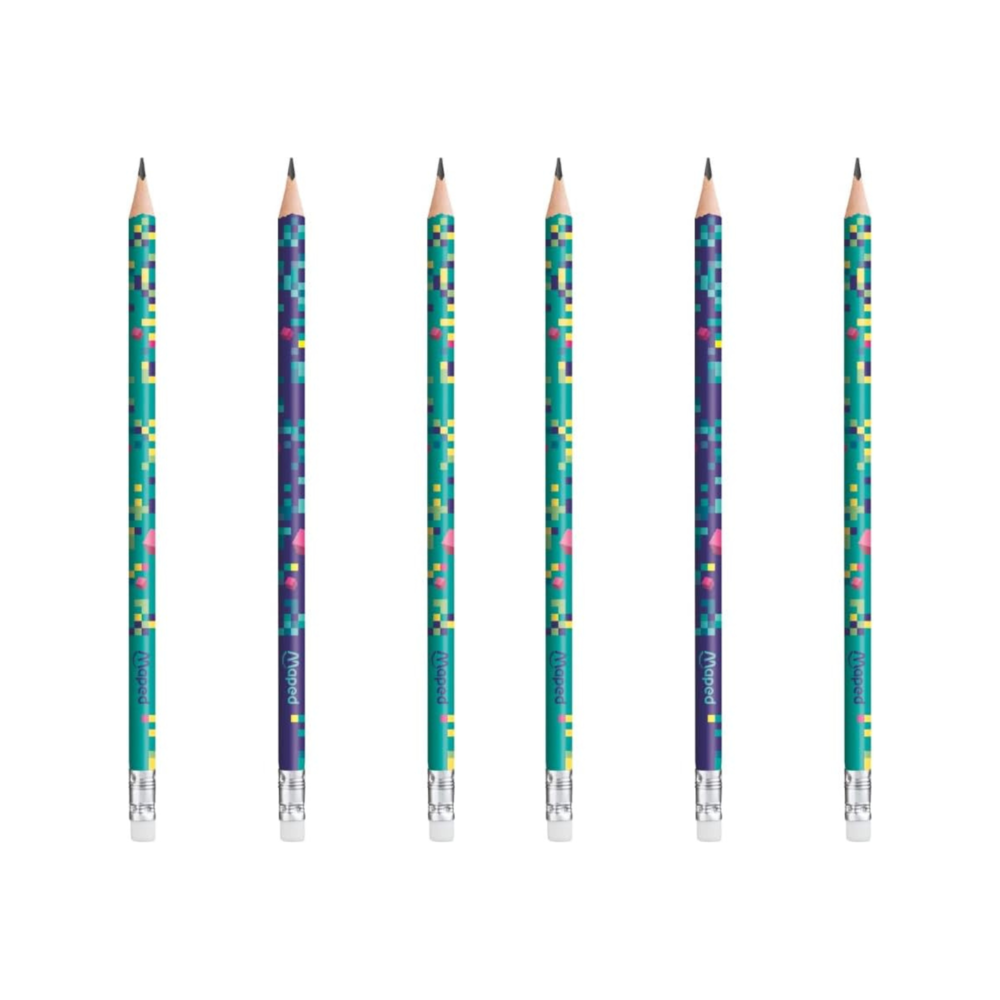 8851816-6pc-maped-pixel-party-hb-eraser-tip-graphite-pencil