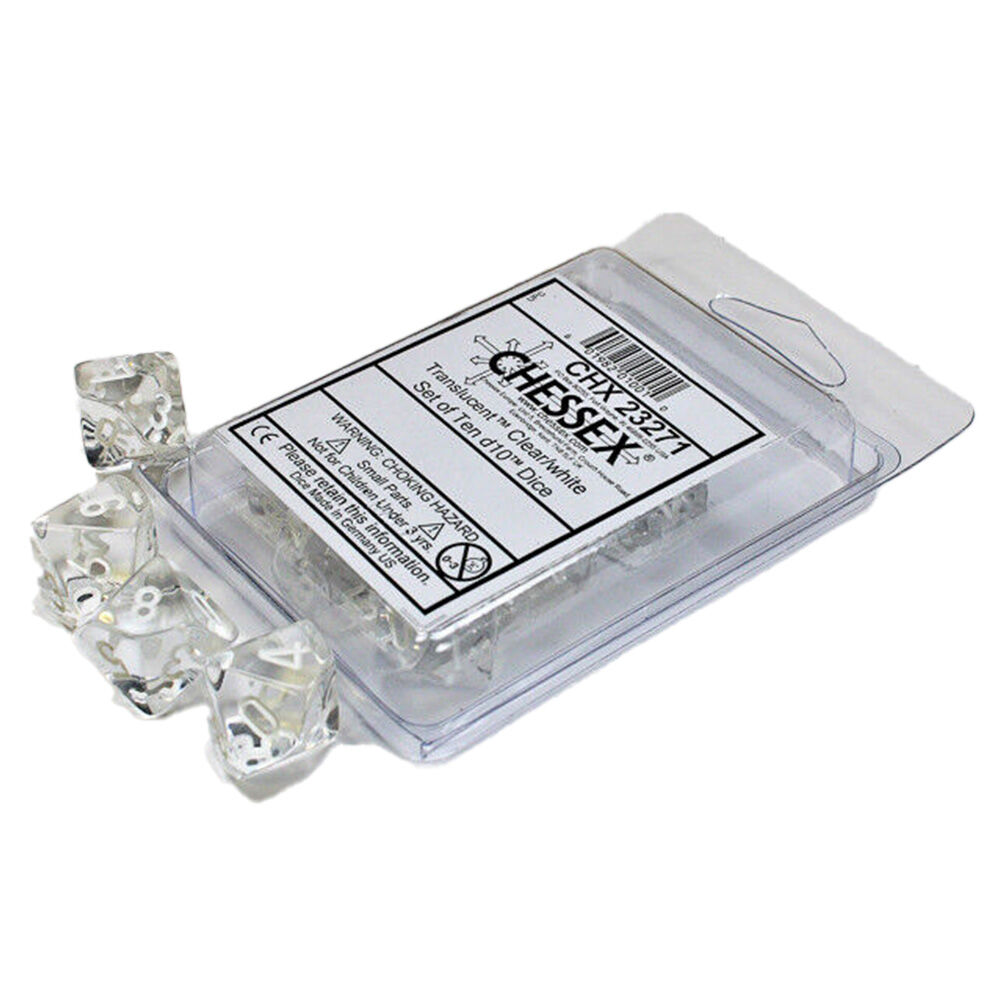 66180-10pcs-chessex-d10s-rpg-tabletop-dice-translucent-clear-white