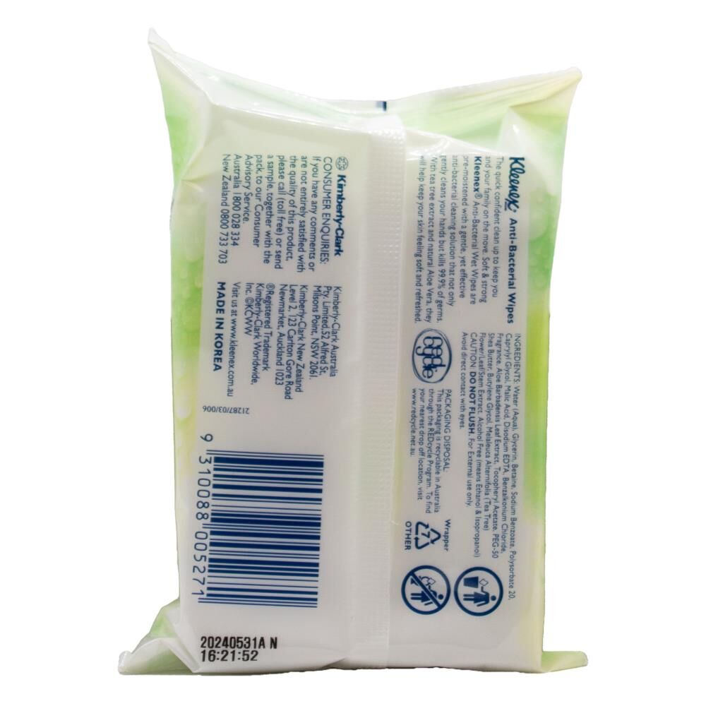 2128706-15pc-kleenex-20x14cm-wipes-anti-bacterial-w-tea-tree-extract