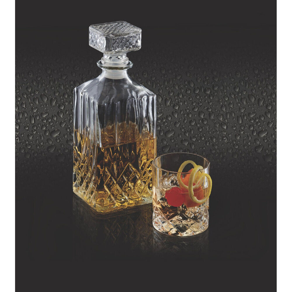 82381-5pc-barcraft-900ml-whiskey-decanter-w-200ml-glass-tumbler-clear