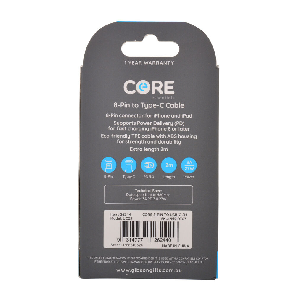 26244-core-8-pin-to-usb-c-cable-charging-cord-2m-for-apple-iphone-14-13-white