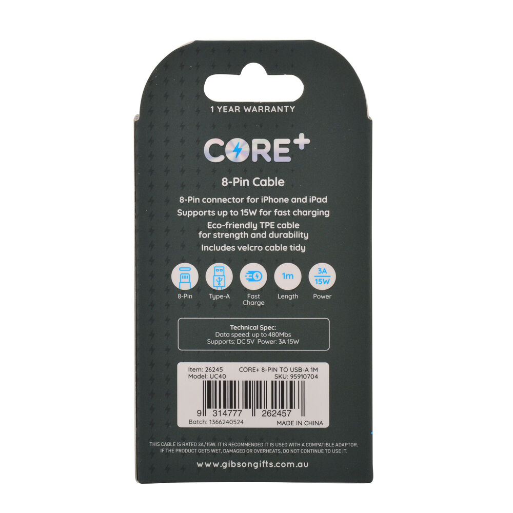 26245-core-8-pin-to-usb-a-cable-charging-cord-1m-for-apple-iphone-14-13-white