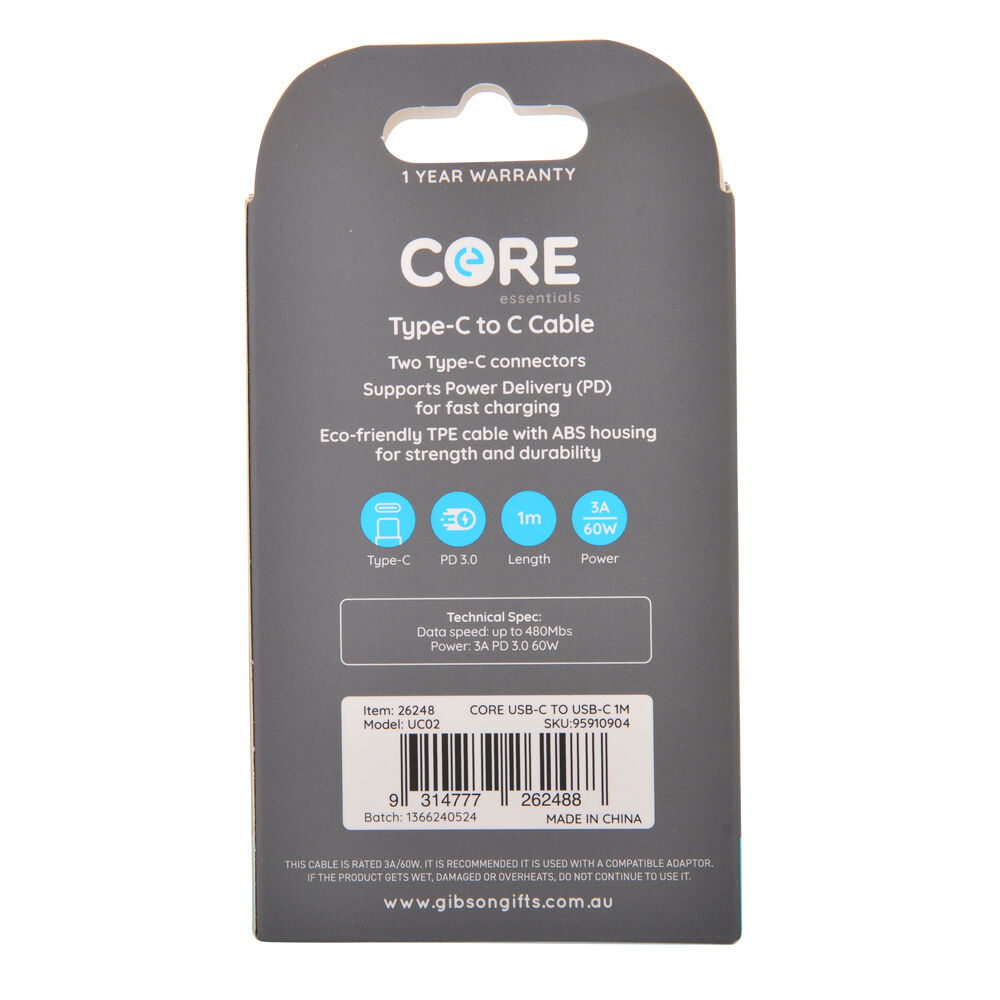 26248-core-usb-c-to-type-c-cable-charging-cord-1m-for-samsung-iphone-white