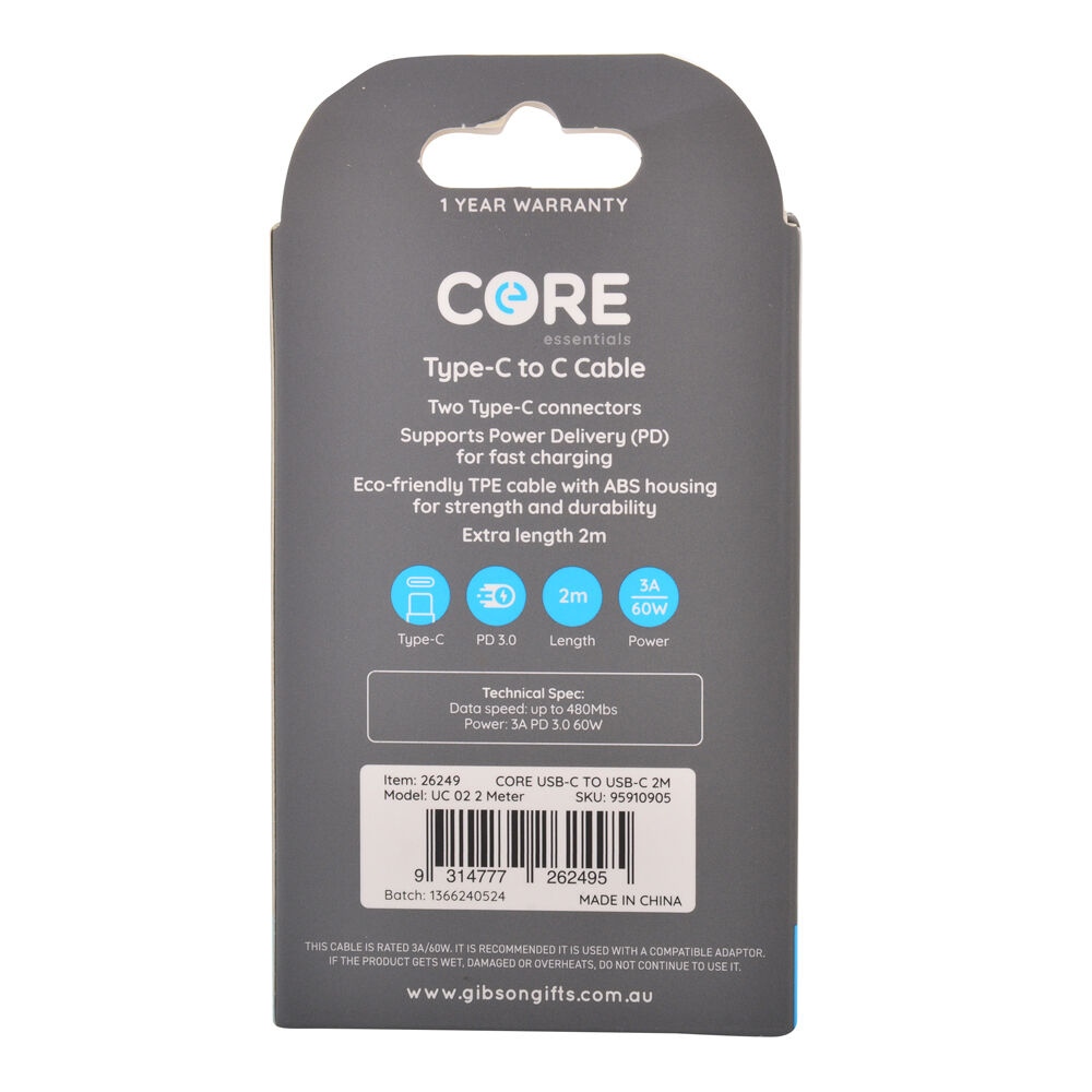 26249-core-usb-c-to-type-c-cable-charging-cord-2m-for-samsung-iphone-white