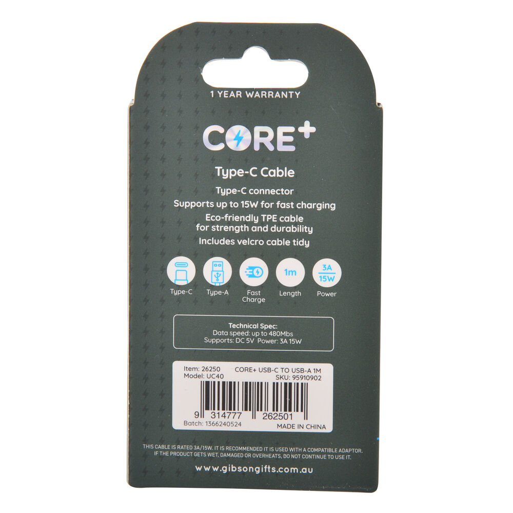 26250-core-usb-c-to-usb-a-cable-charging-cord-1m-for-samsung-galaxy-iphone-white