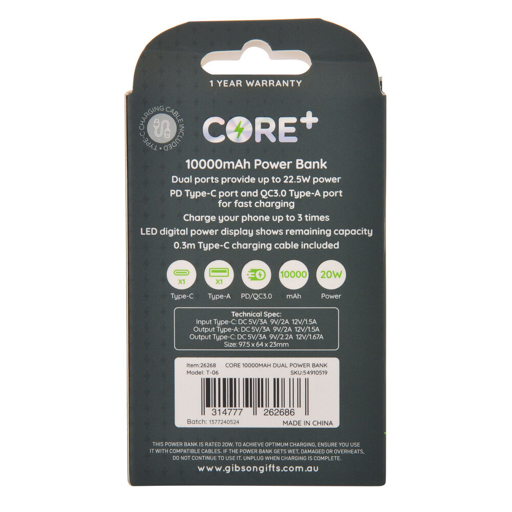 26268-core-essentials-type-c-usb-a-10000mah-dual-power-bank-22-5w-black